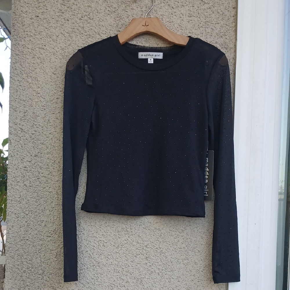 Madden Girl Black Sheer Long Sleeve Top